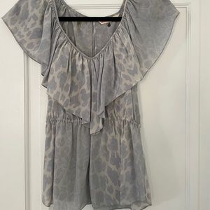 Rebecca Taylor Gray Leopard Flutter Blouse